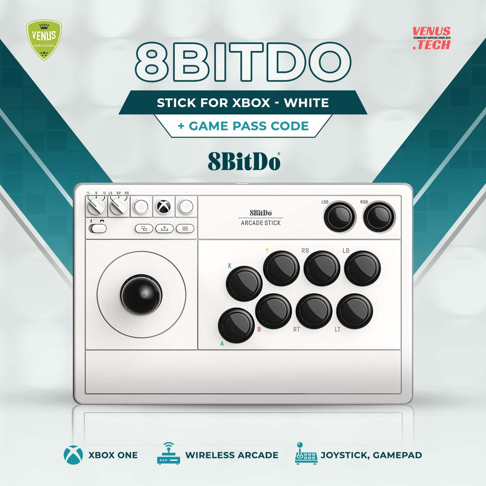 3 - Stick for Xbox - White + Game Pass Code 8BitDo Arcade Stick for Xbox - White - Image 1