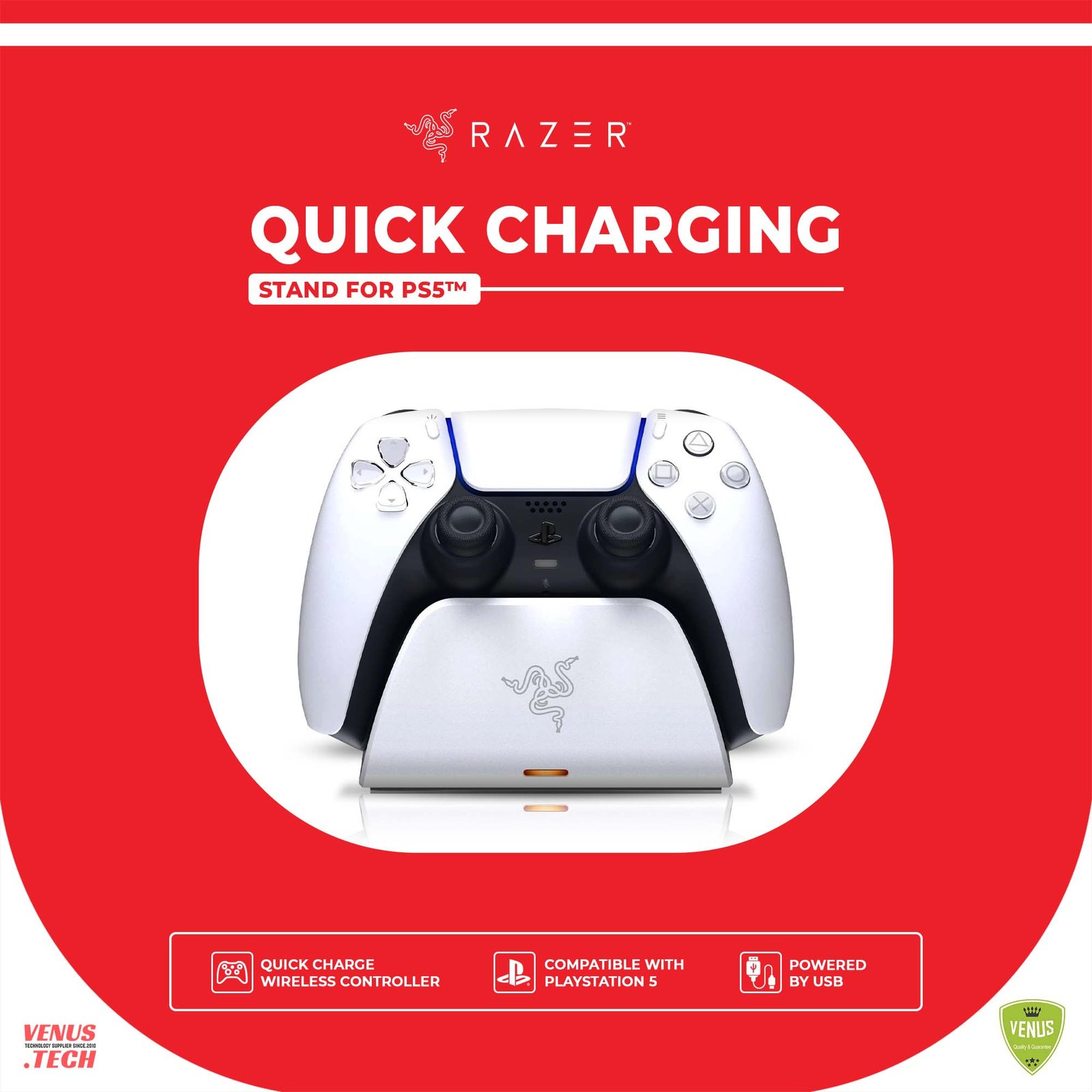 67 - Quick Charging Stand for PS5™ WHITE Razer Quick Charging Stand for PS5™ - Image 1