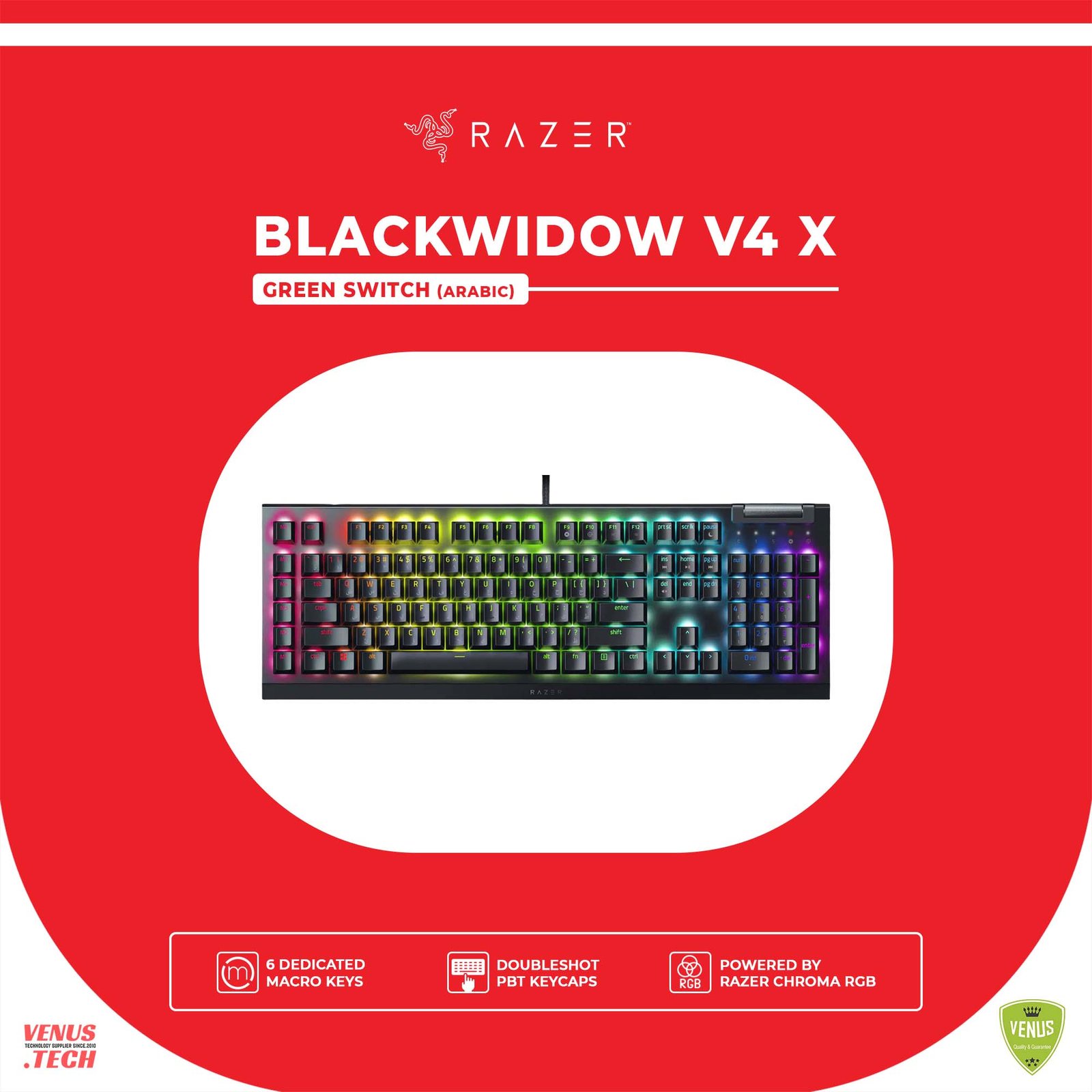 30 - BlackWidow V4 x (Green Switch) ARABIC Razer BlackWidow V4 X - Mechanical Gaming Keyboard: Green Switches - (Arabic Layout) - Image 1