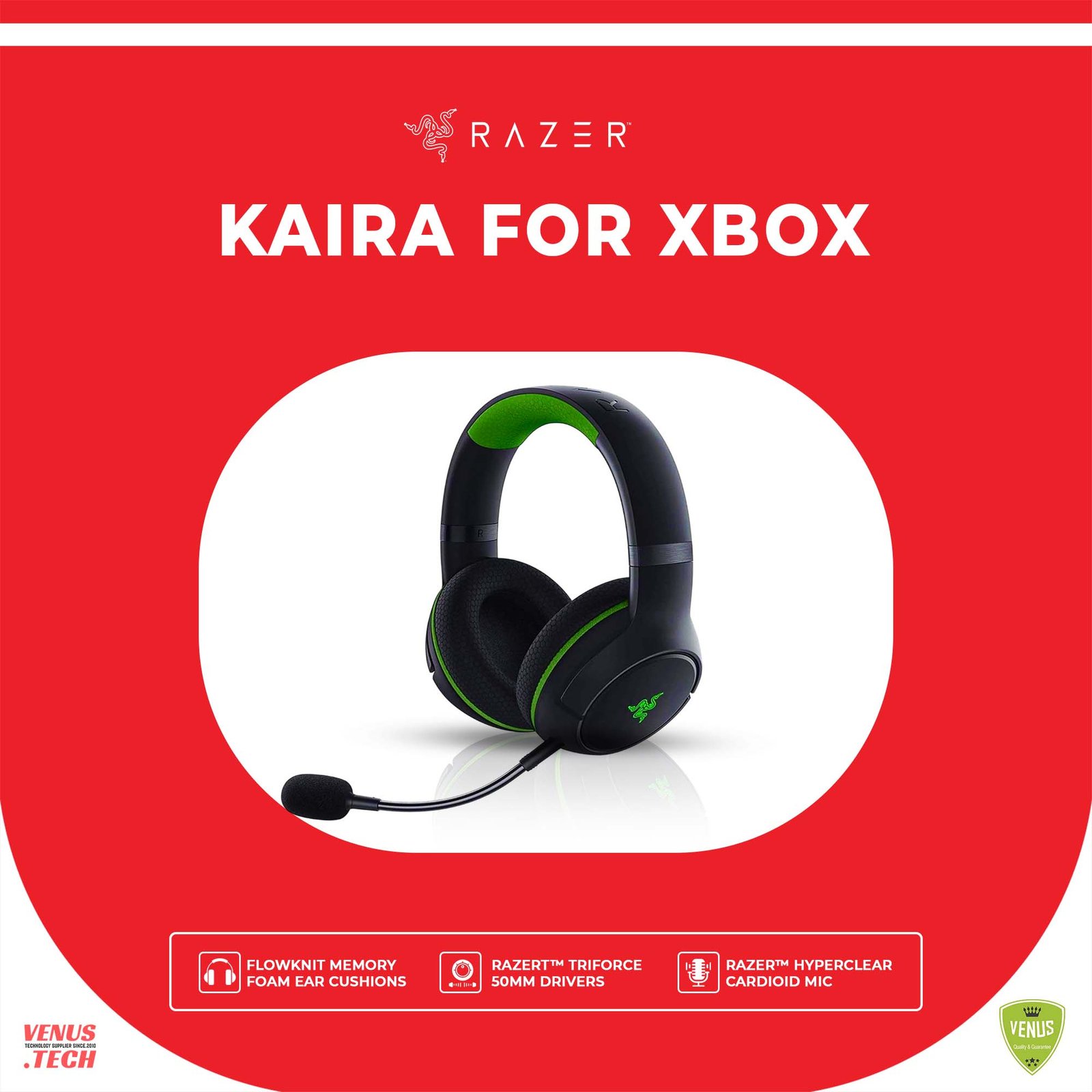 54 - KAIRA FOR XBOX Razer Kaira Wireless Gaming Headset For Xbox Series X - Bendable Hyperclear Cardioid Mic, Triforce Titanium 50Mm Drivers,On-Earcup Audio Controls, Xbox Wireless - Rz04-03480100-R3M1 - Image 1