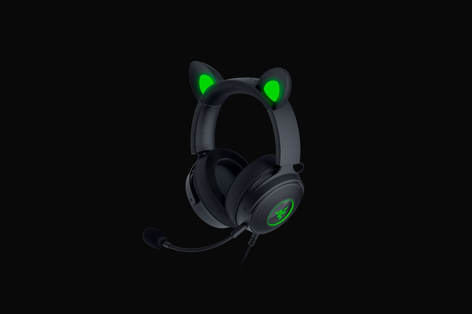 Razer Kraken Kitty V2 Pro Wired RGB Headset: Interchangeable Ears (Kitty, Bear, Bunny) - Stream Reactive Lighting - Detachable HyperClear Cardioid Mic - 50mm Drivers - 7.1 Surround Sound - Black - Image 2