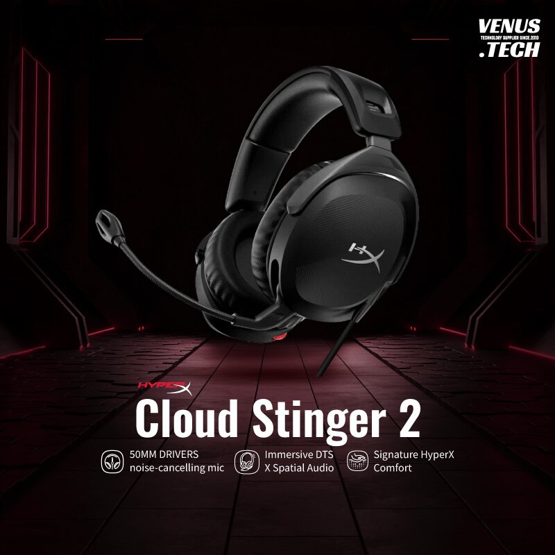 hyperx h1 HyperX Cloud Stinger 2 Greatness Refined, Lightweight Wired Over Ear Headset with mic, Swivel-to-Mute Function, 50mm Drivers, PC Compatible - Black (519T1AA) - Image 1