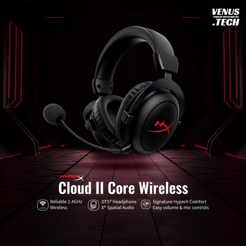 hyperx-h7 HyperX Cloud II Core Wireless - Gaming Headset for PC | DTS Headphone:X Spatial Audio | Memory Foam Ear Pads | Black - Image 1