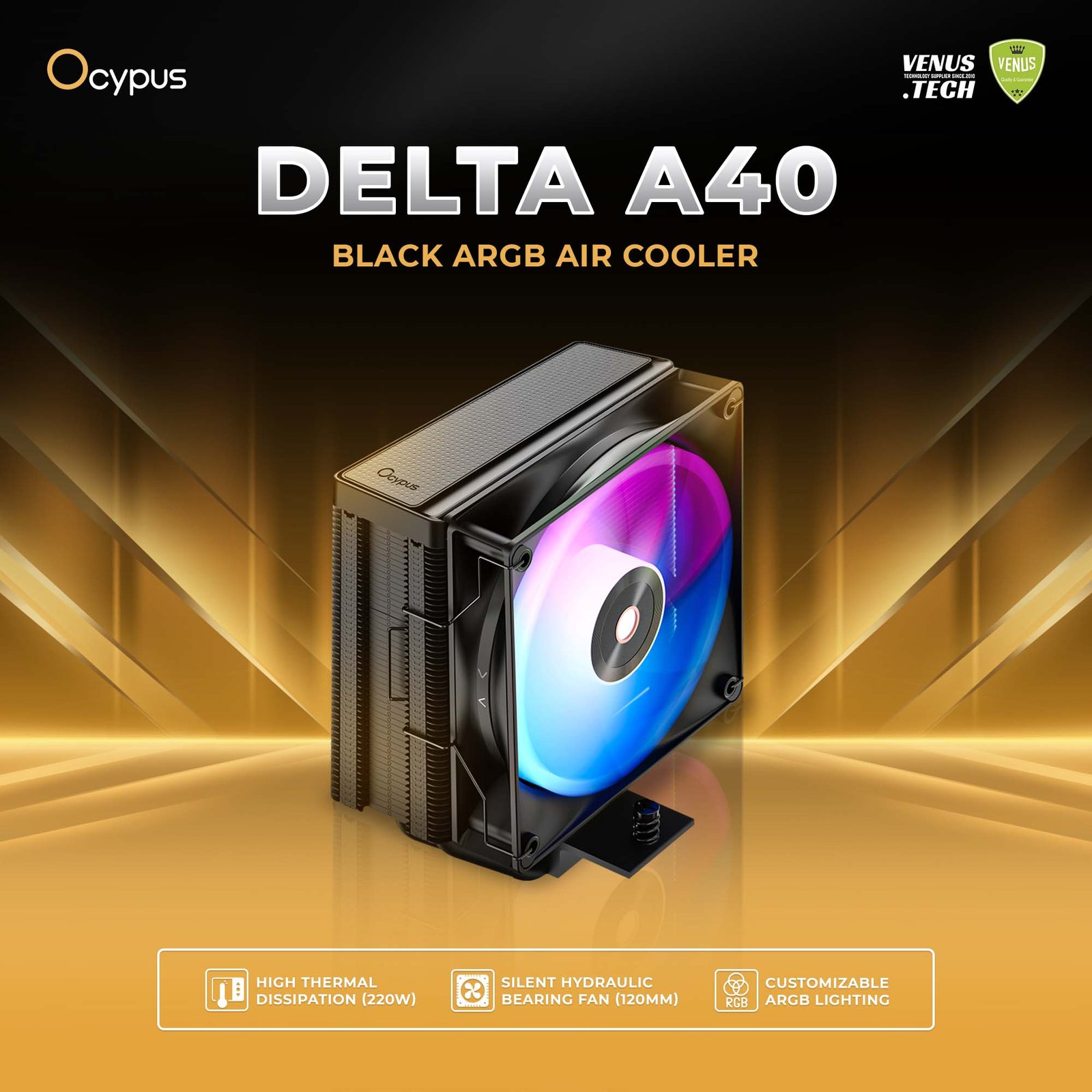 18 - Delta A40 Black ARGB Air Cooler Ocypus Delta A40 Black ARGB AirCooler - Image 1