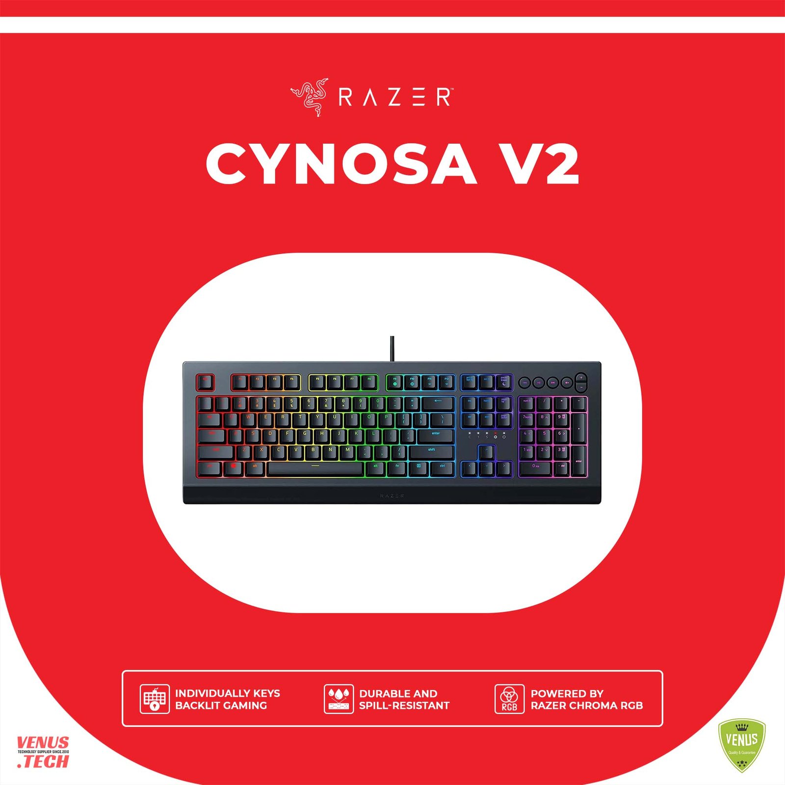 37 - Cynosa V2 Razer Cynosa V2 - Membrane gaming keyboard with Razer Chroma RGB, Individually Backlit Gaming Keys, Fully Programmable - Black - Image 1