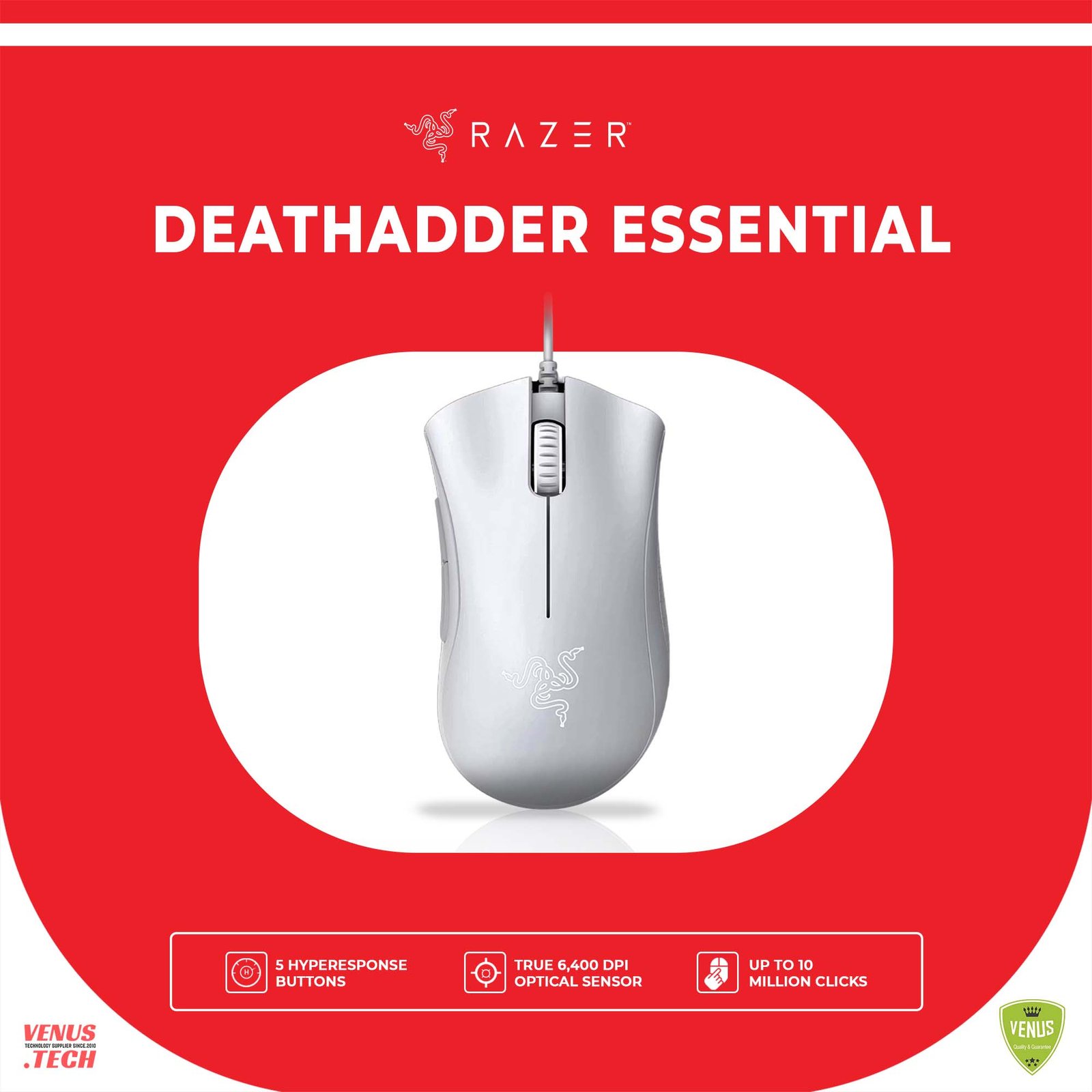 6 - DEATHADDER ESSENTIAL WHITE Razer DeathAdder Essential (2021) - Wired Gaming Mouse - Image 1