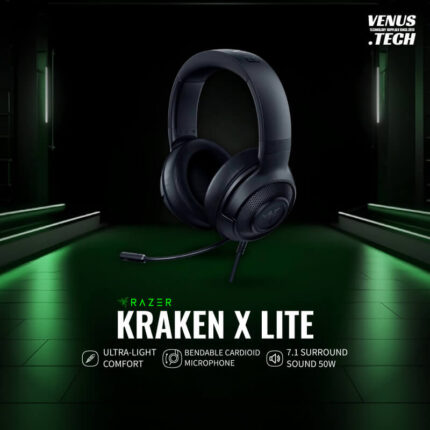 Razer Kraken X Lite Ultralight Gaming Headset: 7.1 Surround Sound - Lightweight Aluminum Frame - Bendable Cardioid Microphone - for PC, PS4, PS5, Switch, Xbox One, Xbox Series X & S, Mobile - Black