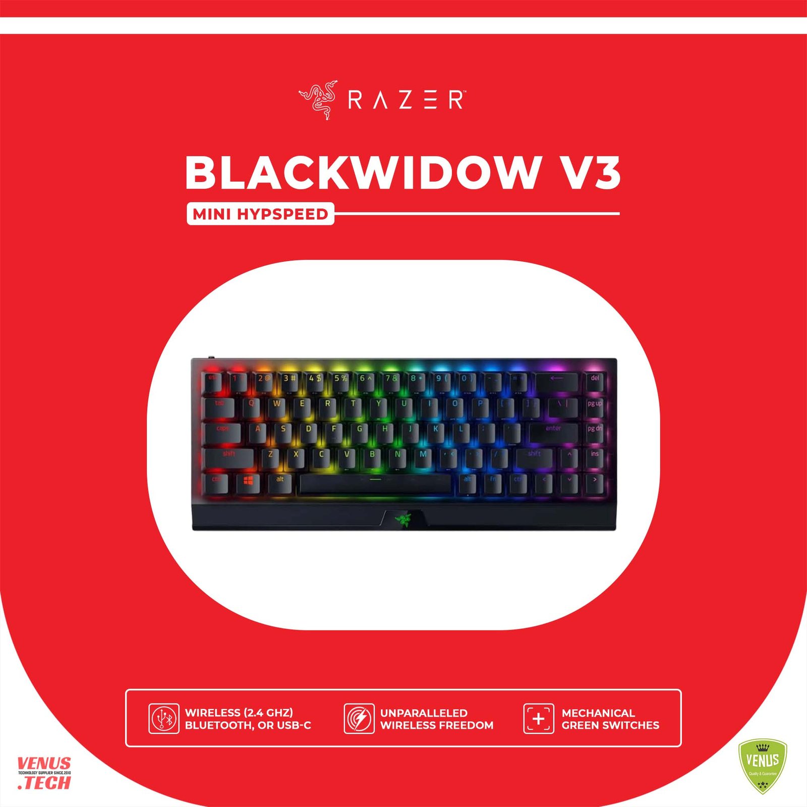 27 - BlackWidow V3 MINI HYPSPEED (GRNSW)_ Razer Blackwidow V3 Mini Hyperspeed - Phantom Pudding Edition - 65% Wireless Mechanical Gaming Keyboard, Green Switches with with Chroma RGB (Rz03-03892000-R3M1)-Black - Image 1