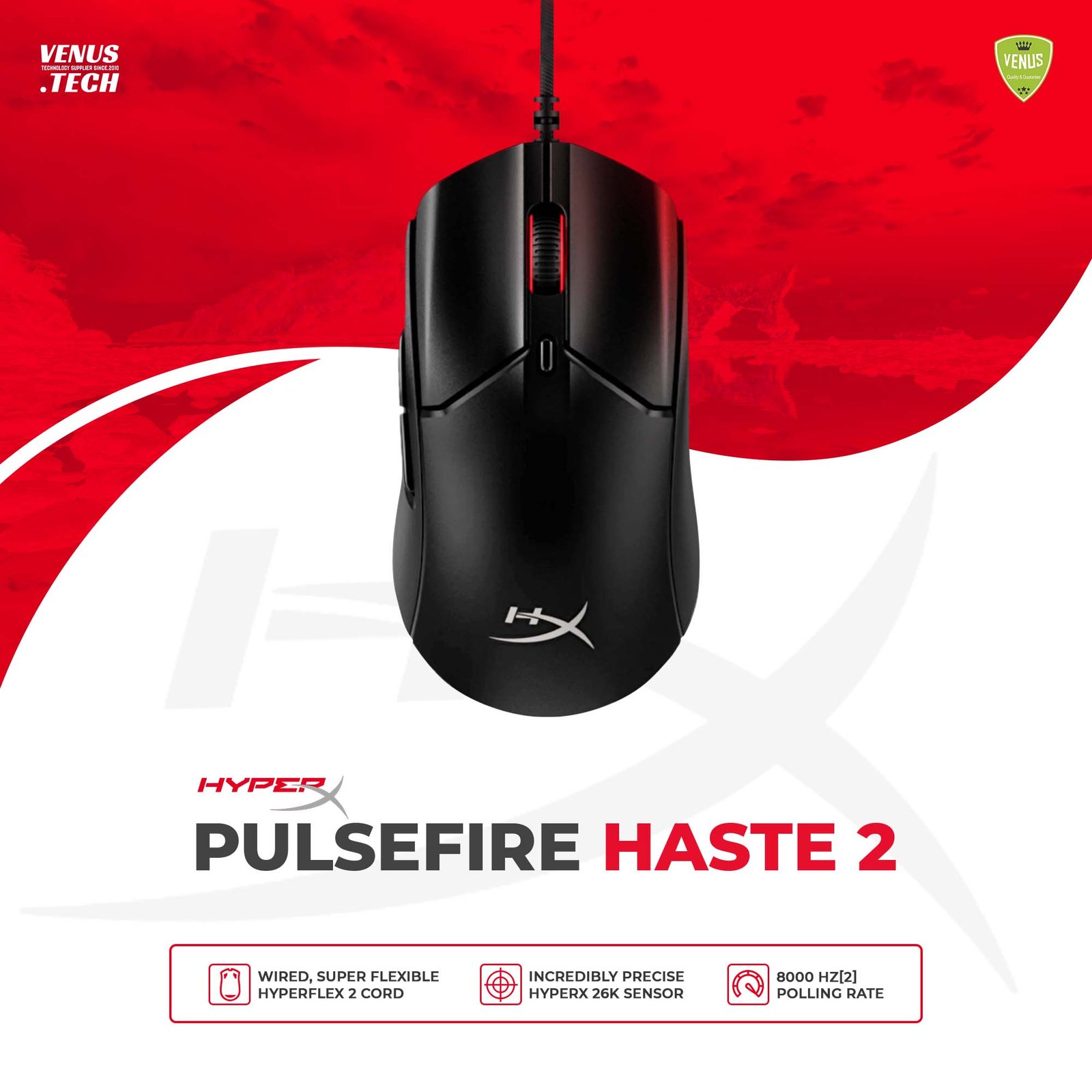 3 - Pulsefire Haste 2 HyperX Pulsefire Haste 2 – Wired Gaming Mouse- Ultra Lightweight, 53g, 8000Hz Polling Rate, Precision Sensor, Hyperflex 2 Cable, Plug and Play – Black - Image 1