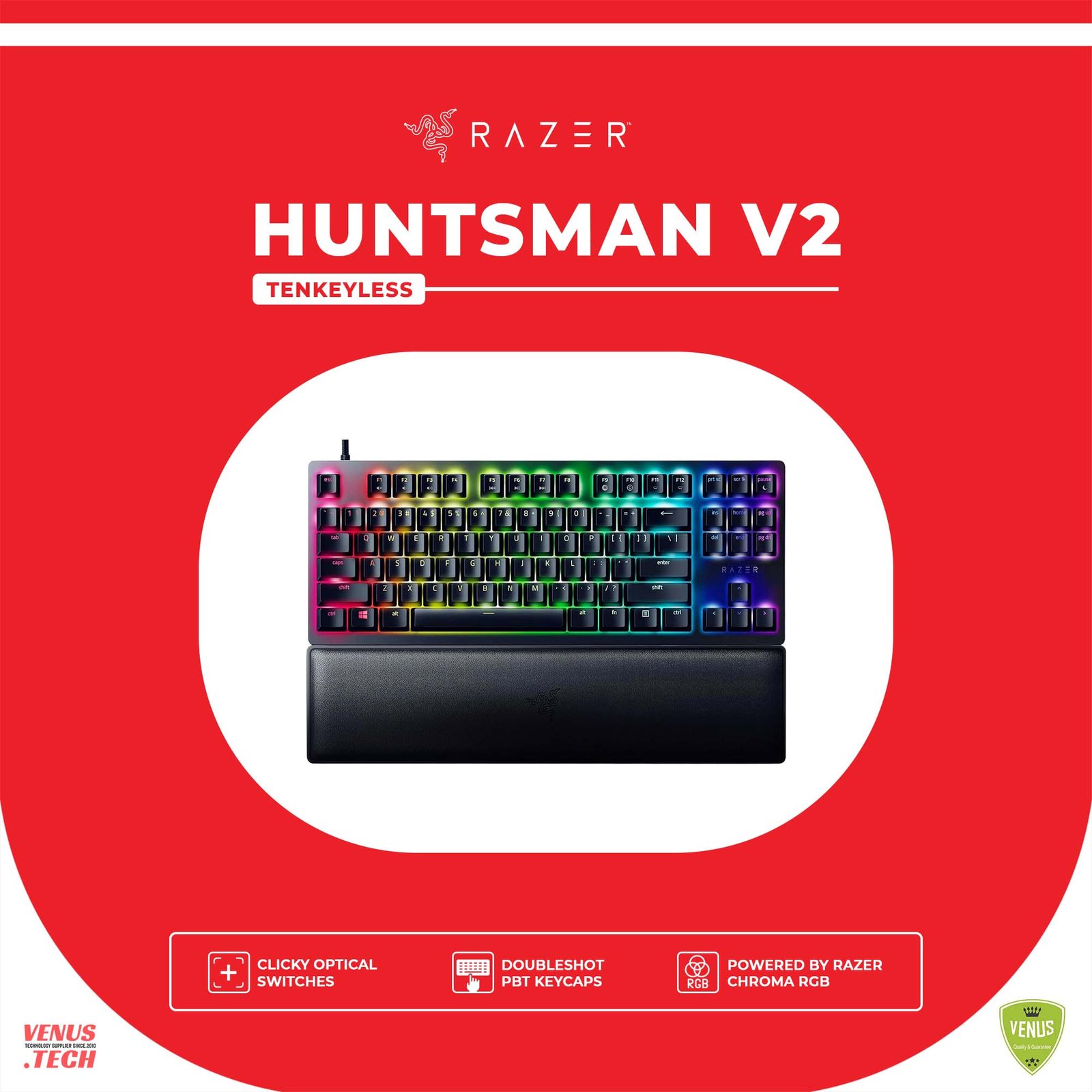 32 - Huntsman V2 Tenkeyless Razer Huntsman V2 Tenkeyless - Optical Gaming Keyboard (Clicky Purple Switch) RZ03-03940300-R3M1-Black - Image 1