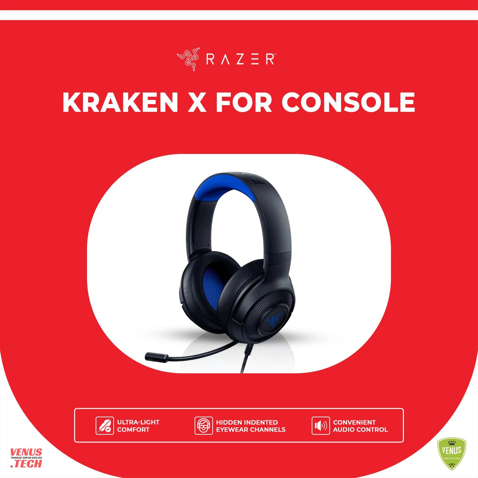 38 - KRAKEN X FOR CONSOLE Razer Kraken X for Console Ultralight Gaming Headset - 7.1 Surround Sound Capable, Lightweight Frame, Bendable Cardioid Microphone for PC, Xbox, PS4, Nintendo Switch  RZ04-02890200-R3M1 - Image 1