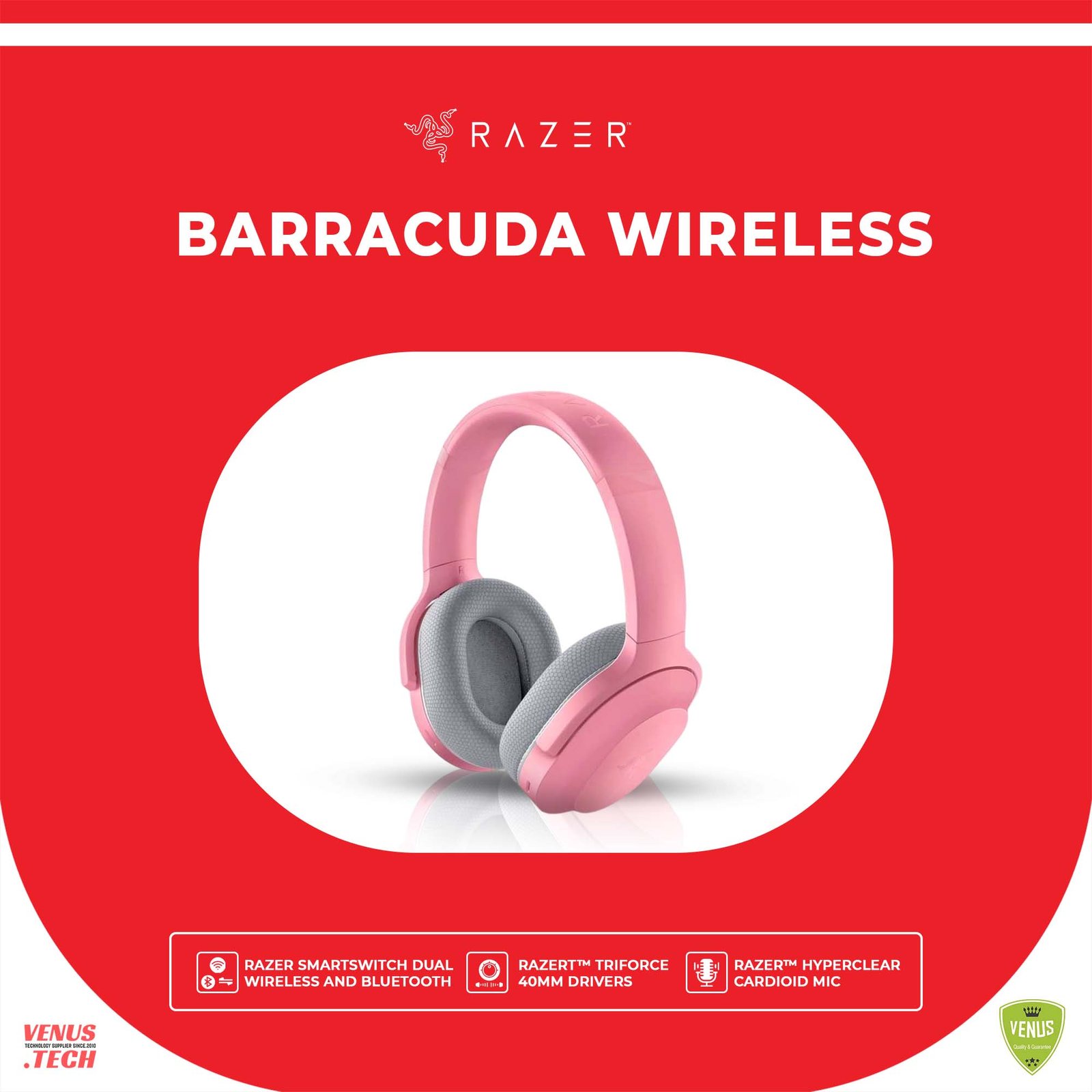 48 - Barracuda Barracuda Wireless Quartz Razer Barracuda - Wireless Multi-Platform Gaming and Mobile Headset - Quartz Pink Ear Headset - Quartz Edition -RZ04-03790300-R3M1 - Image 1