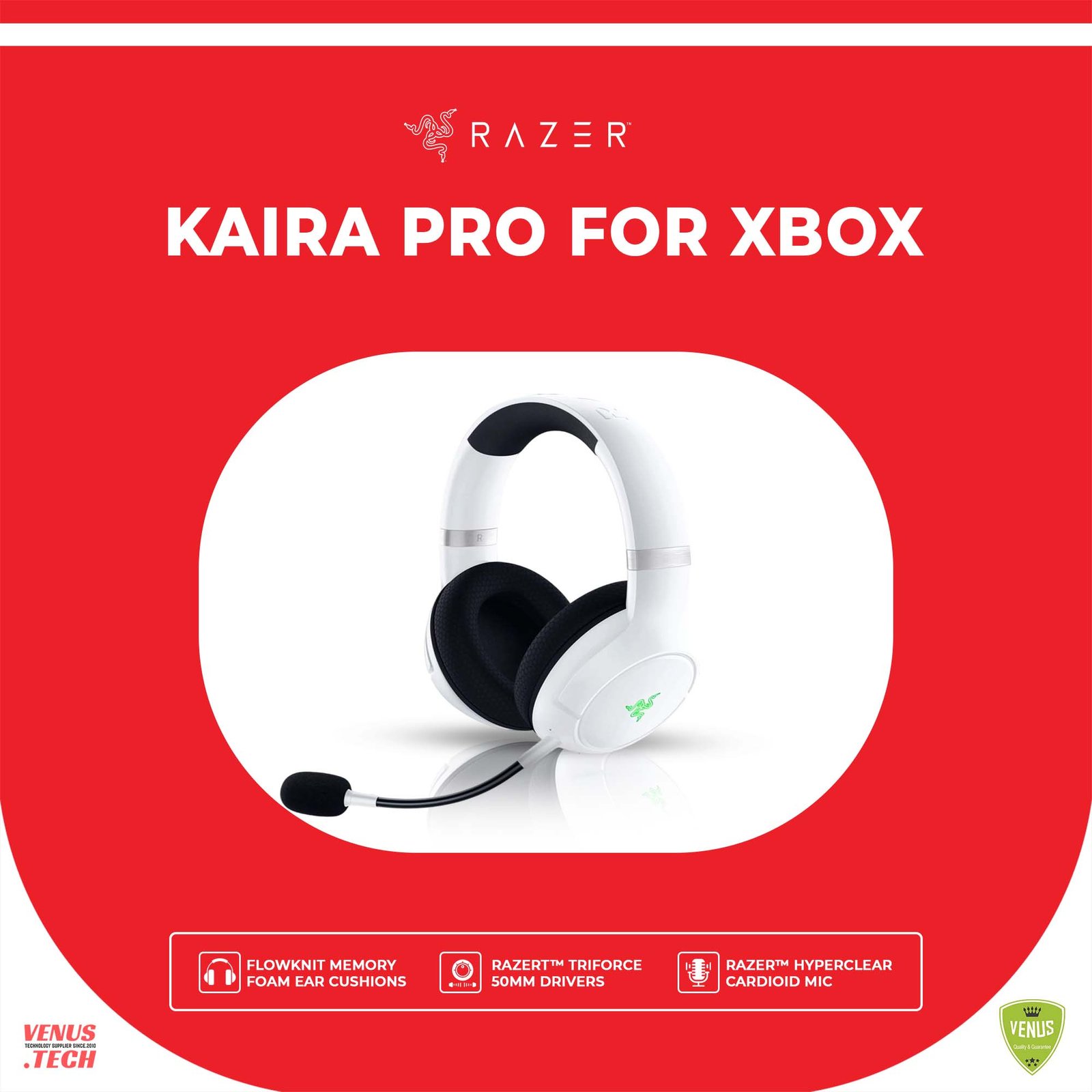 53 - KAIRA Pro FOR XBOX WHITE Razer Kaira Pro White Wireless Gaming Headset, Xbox Wireless/Bluetooth 5.0 Connection, 20 Hour Battery Life, TriForce Titanium, 2.0 inches (50 mm) Driver, EQ/Xbox Pairing Button, PC, Mobile, Xbox - Image 1