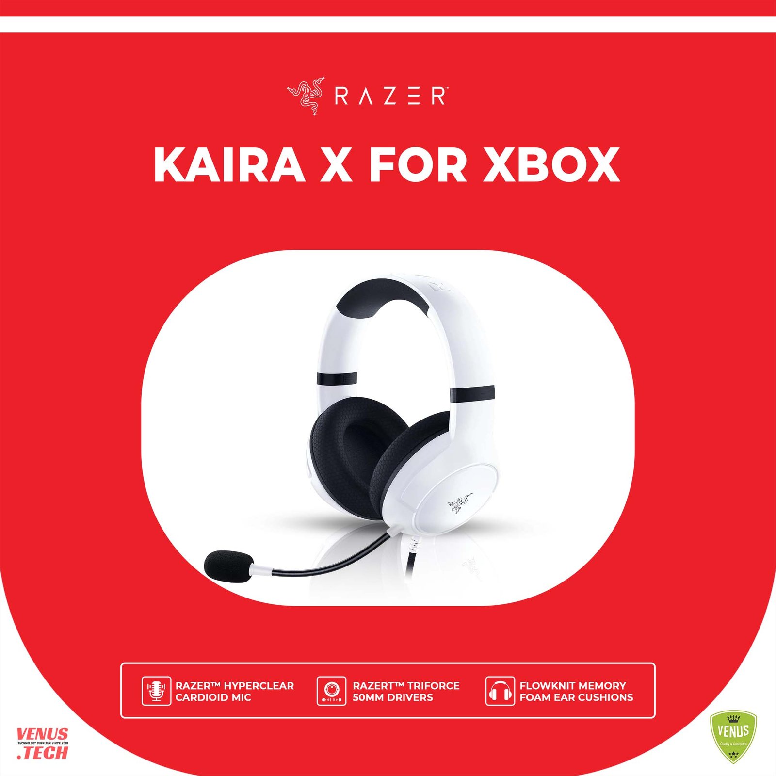 55 - Kaira X for Xbox Razer Kaira X for Xbox Gaming Headset, For Xbox Series X S, TriForce 50mm Driver, HyperClear Cardioid Microphone, FlowKnit Memory Foam Ear Cushions, PC, Mac, Nintendo Switch, - White  RZ04-03970300-R3M1 - Image 1