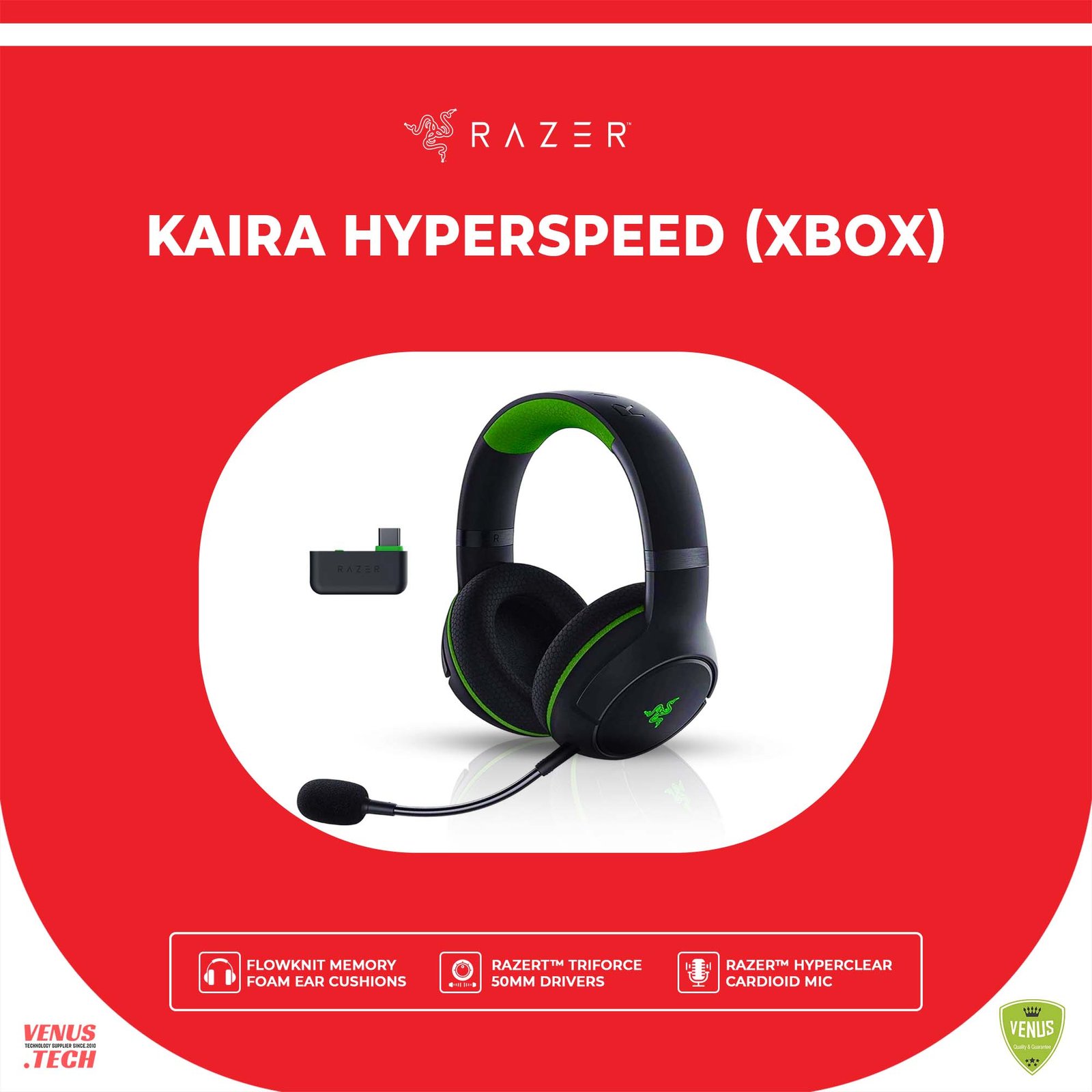 60 - KAIRA HYPERSPEED (XBOX) BLACK Razer Kaira HyperSpeed - Wireless Multi-Platform Gaming Headset for Xbox (HyperSpeed Wireless, TriForce 50mm Drivers, HyperClear Cardioid Mic, FlowKnit Memory Foam Cushions) Black - Image 1