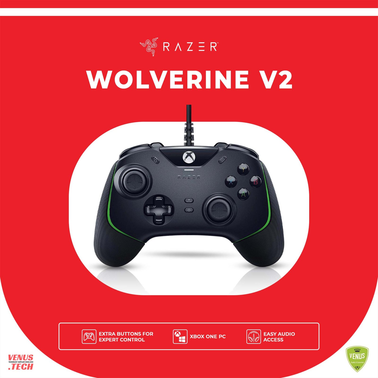 62 - Wolverine V2 black Razer Wolverine V2 - Wired Gaming Controller for Xbox Series X or PC – Black - RZ06-03560100-R3M1 - Image 1