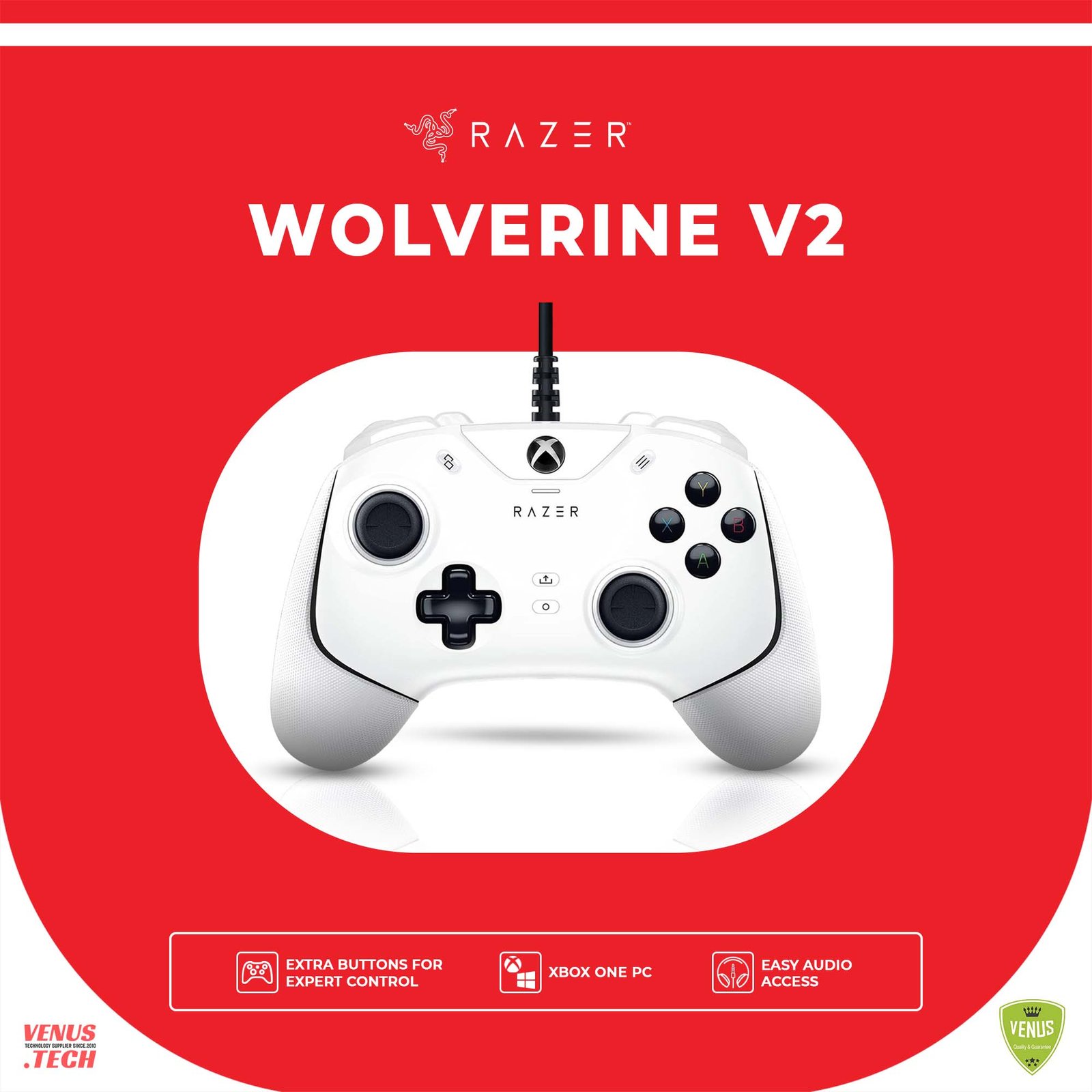 63 - Wolverine V2 white Razer Wolverine V2 - Wired Gaming Controller for Xbox Series X/S/One & PC (2 Freely Assignable Multifunction Buttons, Action Buttons and D-Pad, Hair Trigger Mode, 3.5 mm Analogue Audio Port) Mercury - Image 1