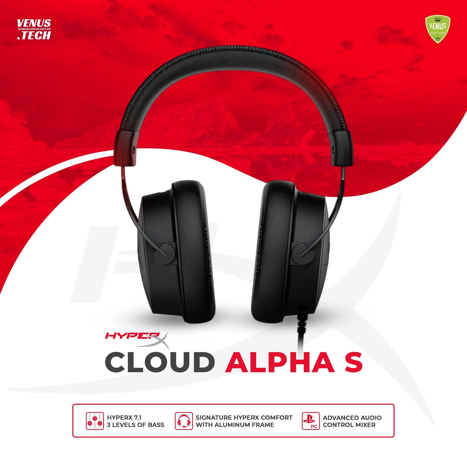 7 - Cloud Alpha S (black) HyperX Cloud Alpha S - PC Gaming Headset, 7.1 Surround Sound, Adjustable Bass, Dual Chamber Drivers, Chat Mixer, Breathable Leatherette, Memory Foam, and Noise Cancelling Microphone – Blackout - Image 1