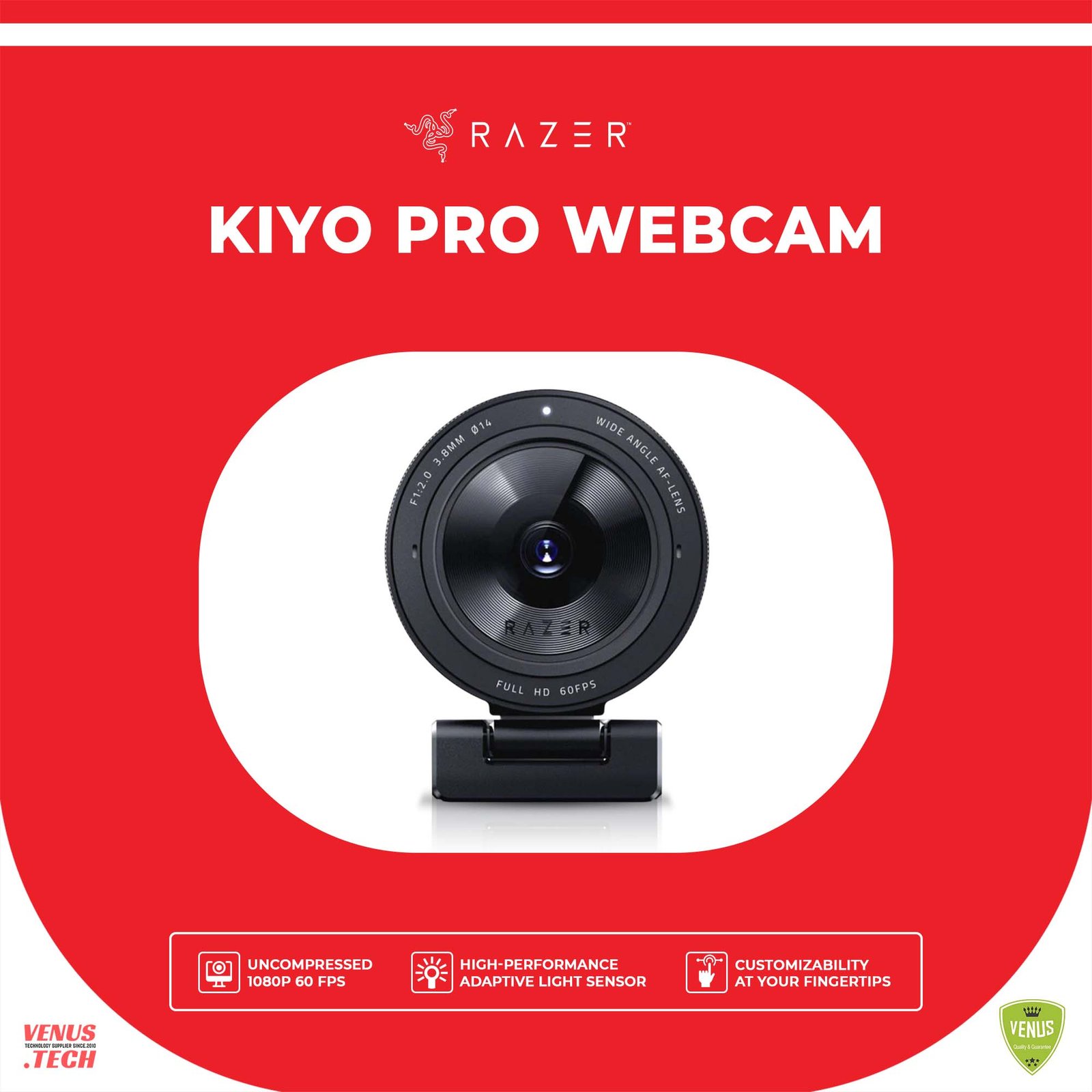 75 - KIYO Pro WEBCAM Razer Kiyo Pro Streaming Webcam | Full HD 1080p 60FPS | Adaptive Light Sensor | HDR-Enabled | Wide-Angle Lens with Adjustable FOV | Works with Zoom/Teams/Skype for Conferencing and Video Calling - Image 1
