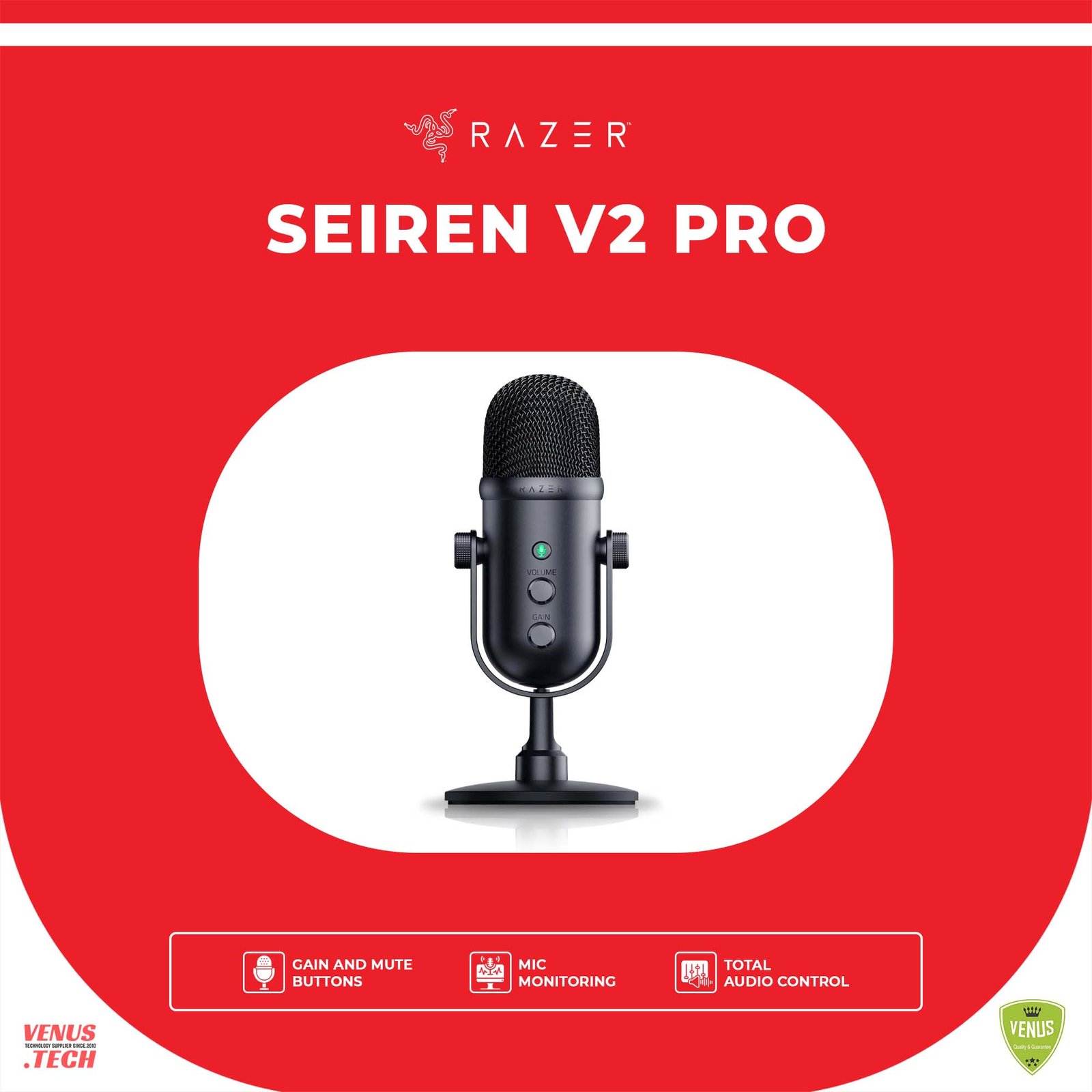 77 - Seiren V2 Pro Razer Seiren V2 Pro - Professional-Grade USB Microphone for Streamers (Dynamic Microphone, High Pass Filter, Mic Monitoring, Built in Shock Absorber & Mic Windsock, Gain Control & Mute Button) Black - Image 1
