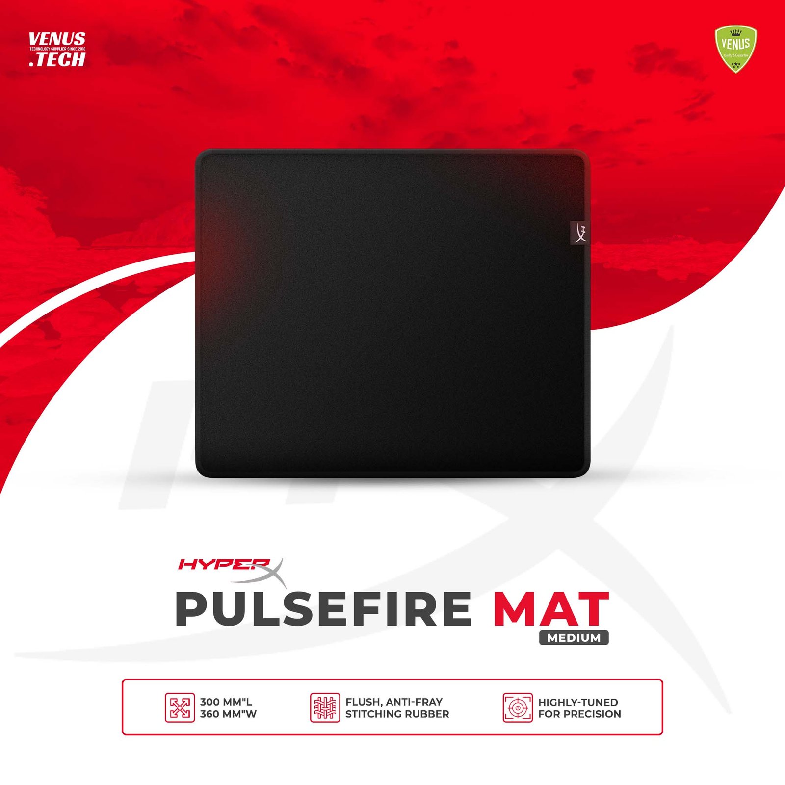 9 - Pulsefire Mat (M) HyperX Pulsefire Mat – Gaming Mouse Pad – Medium/Large/XL/XXL – Precise Cloth Surface – Anti-fray Flush Stitching – Non-Slip Rubber Base, Black, Standard - Image 1