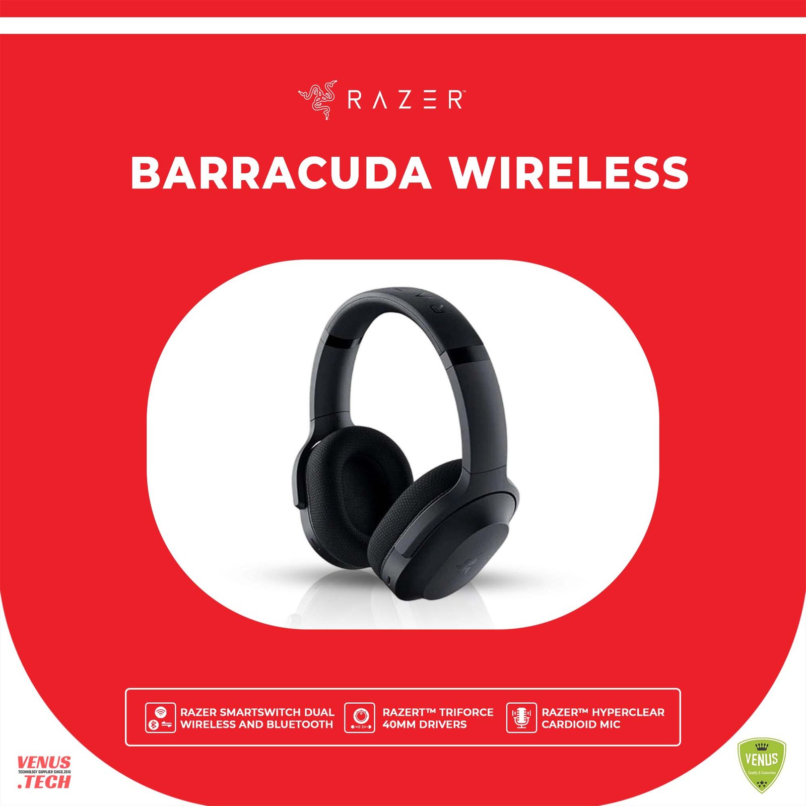 49 - Barracuda Barracuda Wireless Black Razer Barracuda Wireless Gaming & Mobile Headset (PC, PlayStation, Switch, Android, iOS): 2.4GHz Wireless + Bluetooth - Integrated Noise-Cancelling Mic - 50mm Drivers - 40 Hr Battery - Black - Image 1